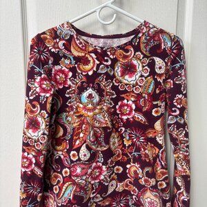 Talbots Long Sleeve Womens Floral Crewneck Tee Paisley Size S Cotton Stretch